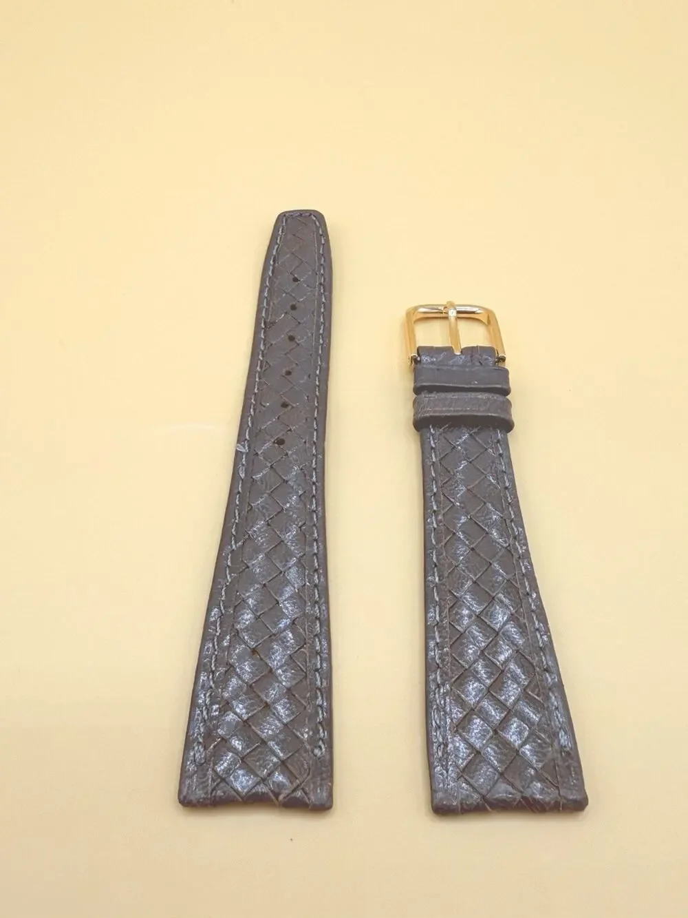 19mm KREISLER Braided Calfskin GREY NOS Vintage Watch Band & Gold-Tone Buckle